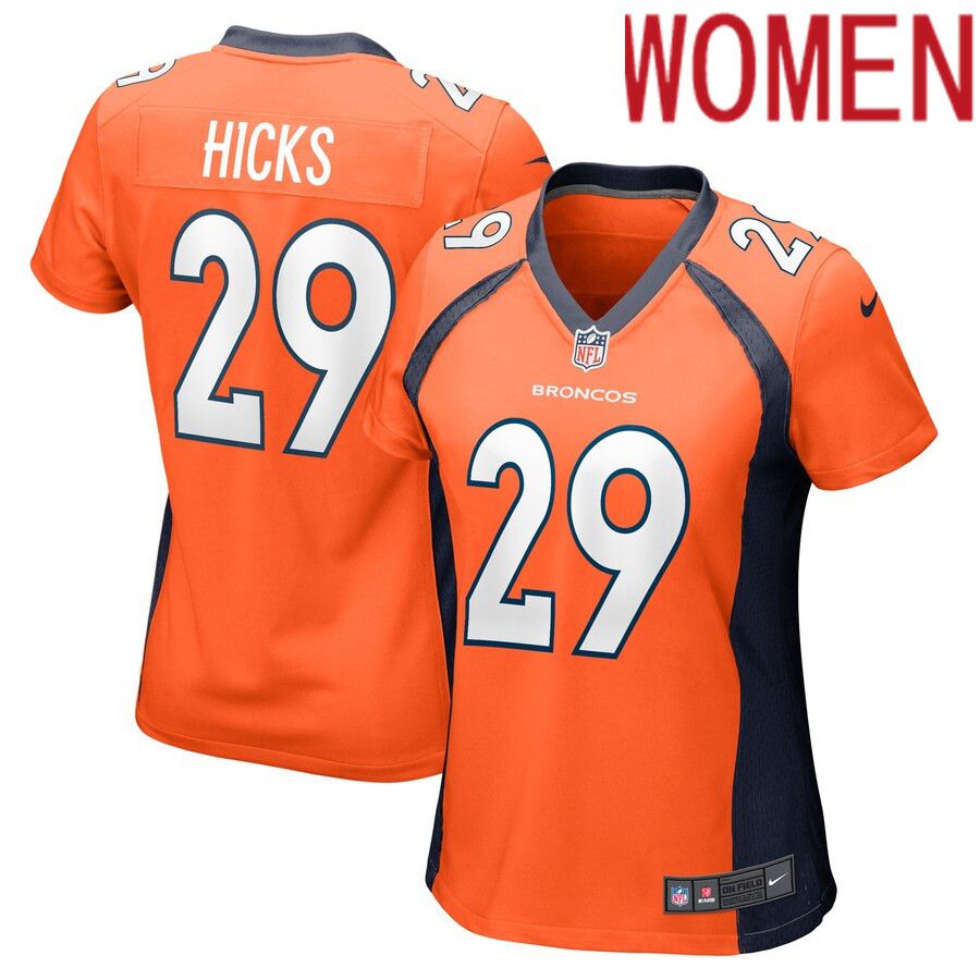 Women Denver Broncos 29 Faion Hicks Nike Orange Game Player NFL Jersey